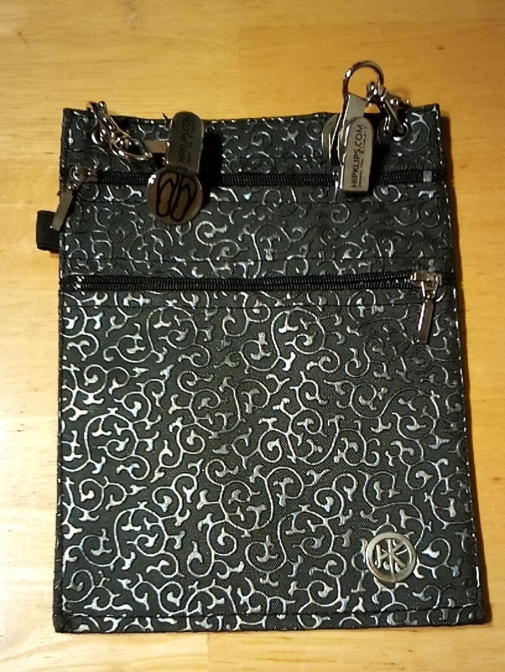 Hip Klip Black Crossbody Organizer Bag with Silver Accents